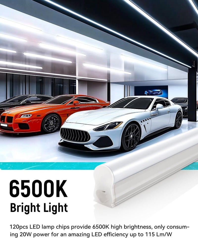 SUNLINKCO (6 Pack) 4FT T5 LED Integrated Fixture, 6500K,20W,2300LM(Super Bright White) Linkable LED Shop Light,Garage Ceiling and Cabinet Light,Strip Light,Corded Electric with ON/Off Switch - Image 2